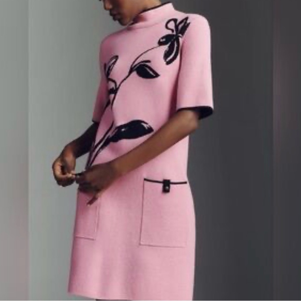 Anthropologie Pink Floral Short Sleeve Dress